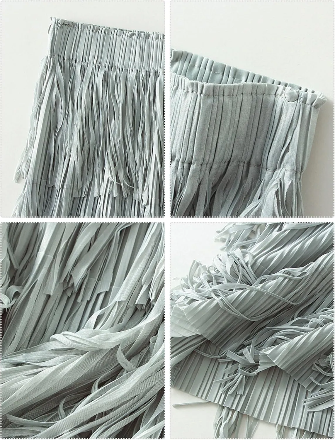 IWEMEK Elastic High Waist Fringe Skirts for Women Tassels Tiered Layered Midi Skirts Fall Christmas Party Casual A-Line Skirt