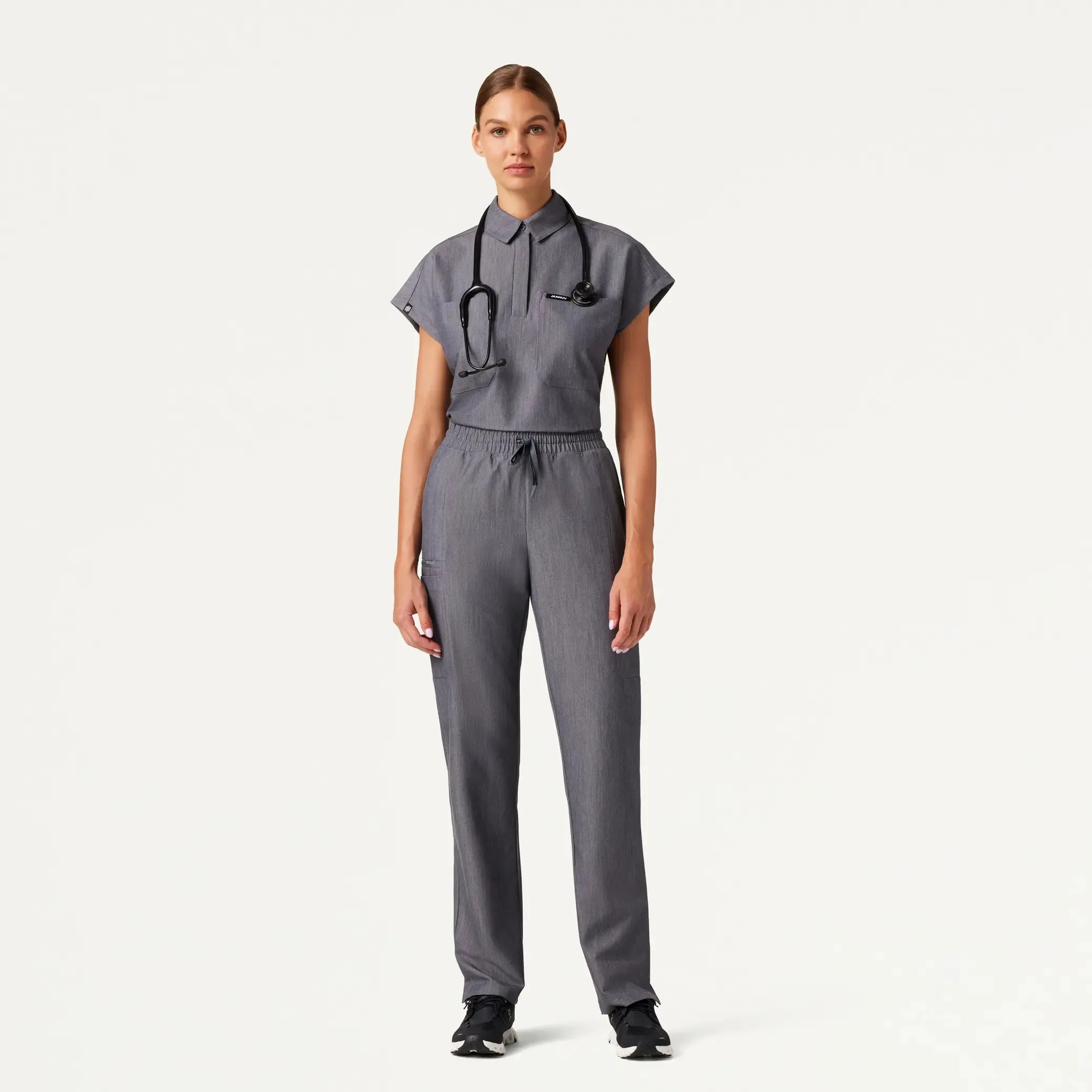 Jaanuu Women's Payla 8-Pocket High Waisted Scrub Pant - Heather Gray