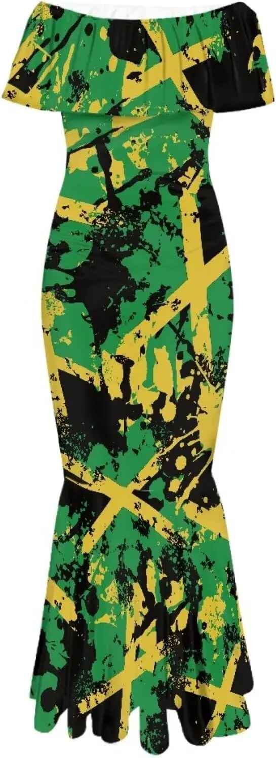 Jamaica Dress for Women Sexy Dresses Woman Off-Shoulder Maxi Dresses Bodycon Short Sleeves Plus Size Sun Dresses