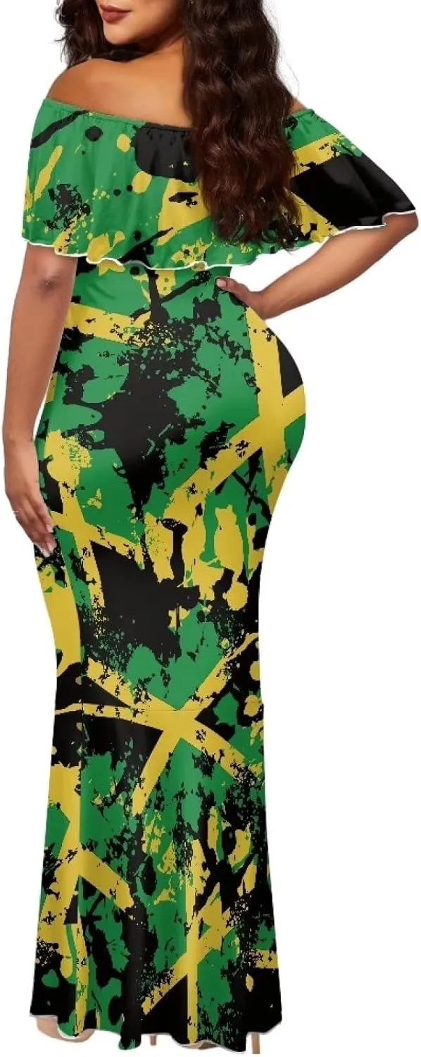 Jamaica Dress for Women Sexy Dresses Woman Off-Shoulder Maxi Dresses Bodycon Short Sleeves Plus Size Sun Dresses