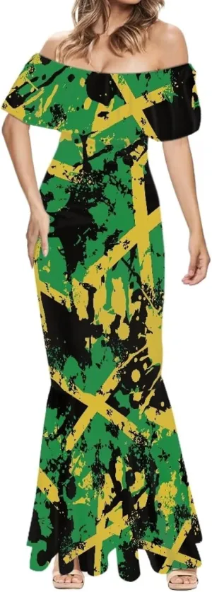 Jamaica Dress for Women Sexy Dresses Woman Off-Shoulder Maxi Dresses Bodycon Short Sleeves Plus Size Sun Dresses