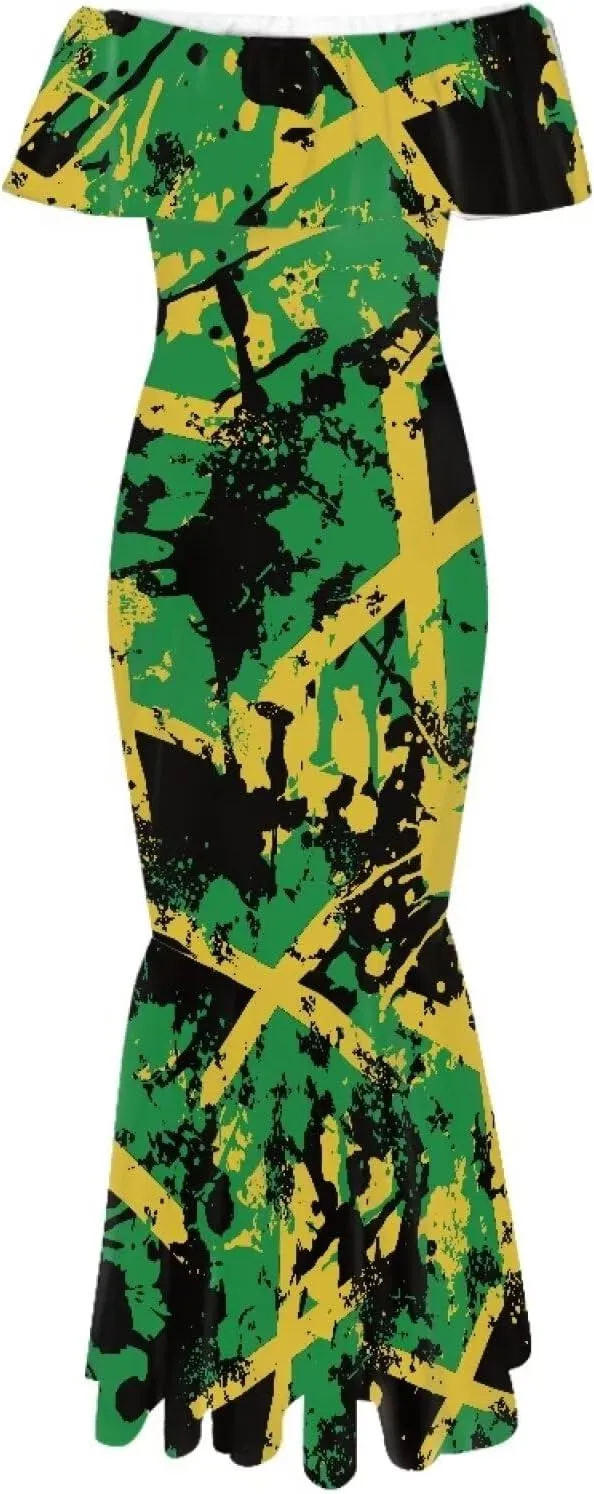 Jamaica Dress for Women Sexy Dresses Woman Off-Shoulder Maxi Dresses Bodycon Short Sleeves Plus Size Sun Dresses
