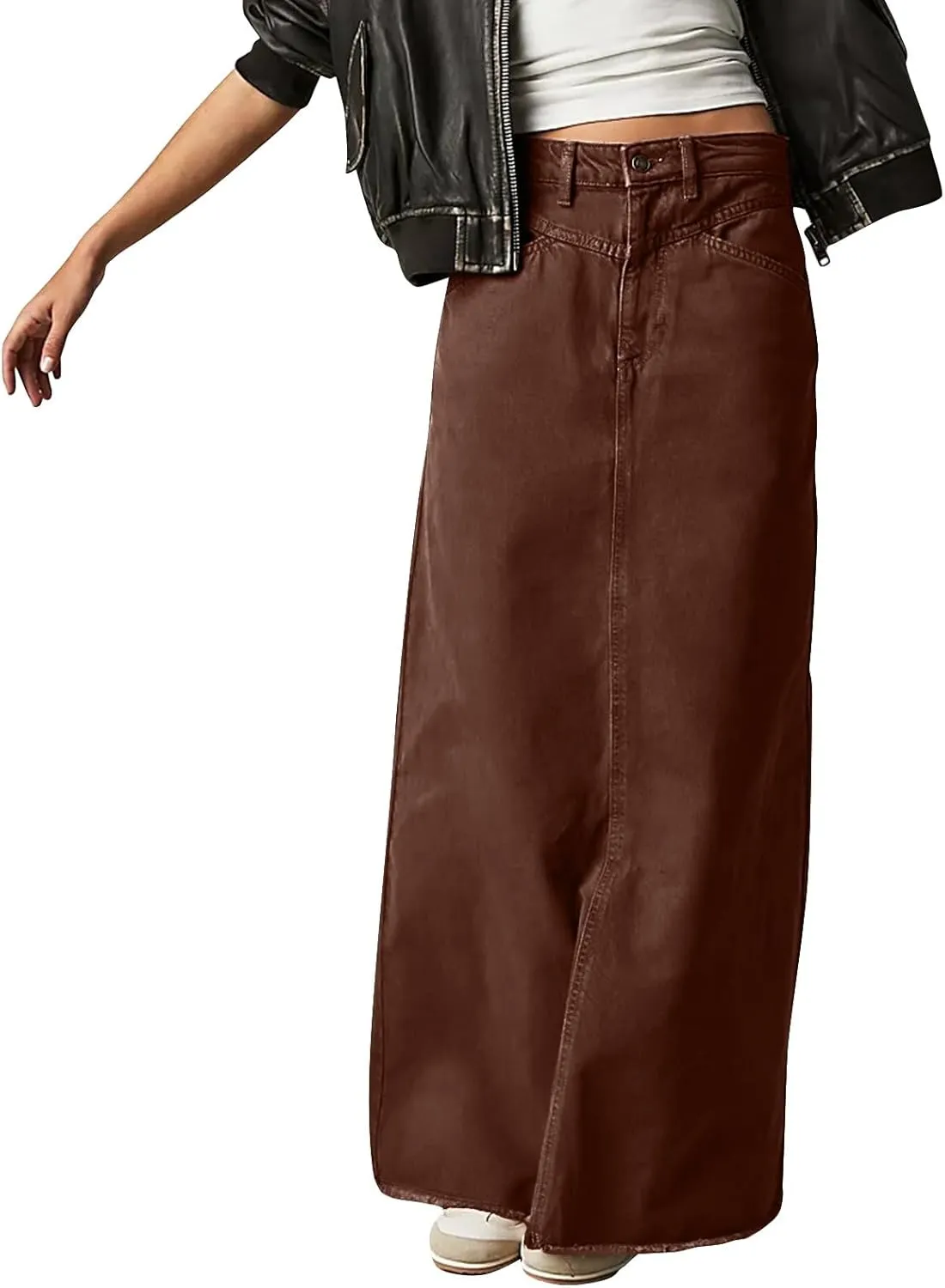 Jean Skirts for Women Denim Long Ankle Maxi Stretch Corduroy A-Line Flare Trendy Skirt with Pockets Panel Skirt