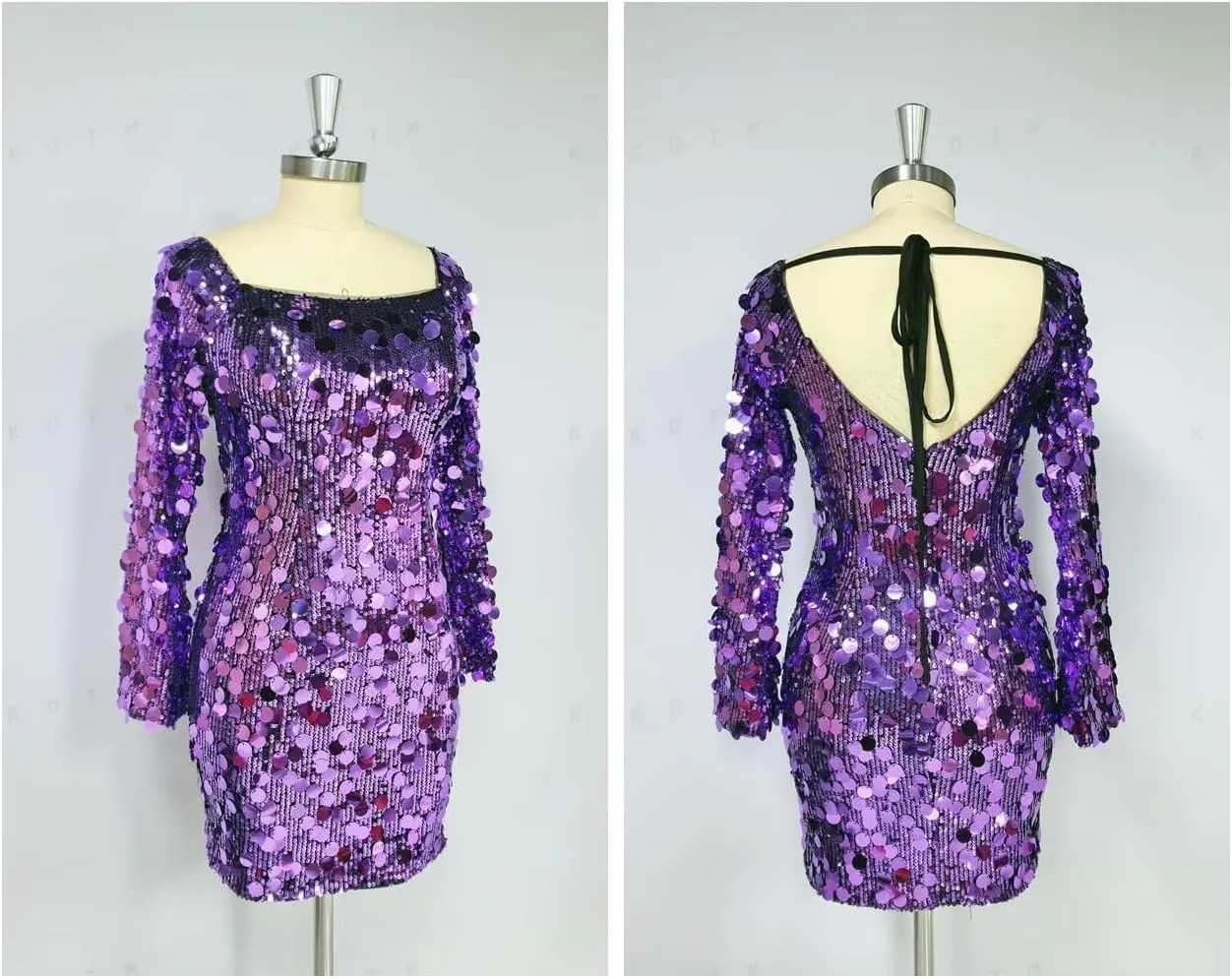 KDTM Sequins Mermaid Homecoming Dresses for Teens Sparkly Short Prom Dress with Sleeve Mini Cocktail Gown