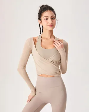 Khaki Surplice Long Sleeve Cover-up - Light Support