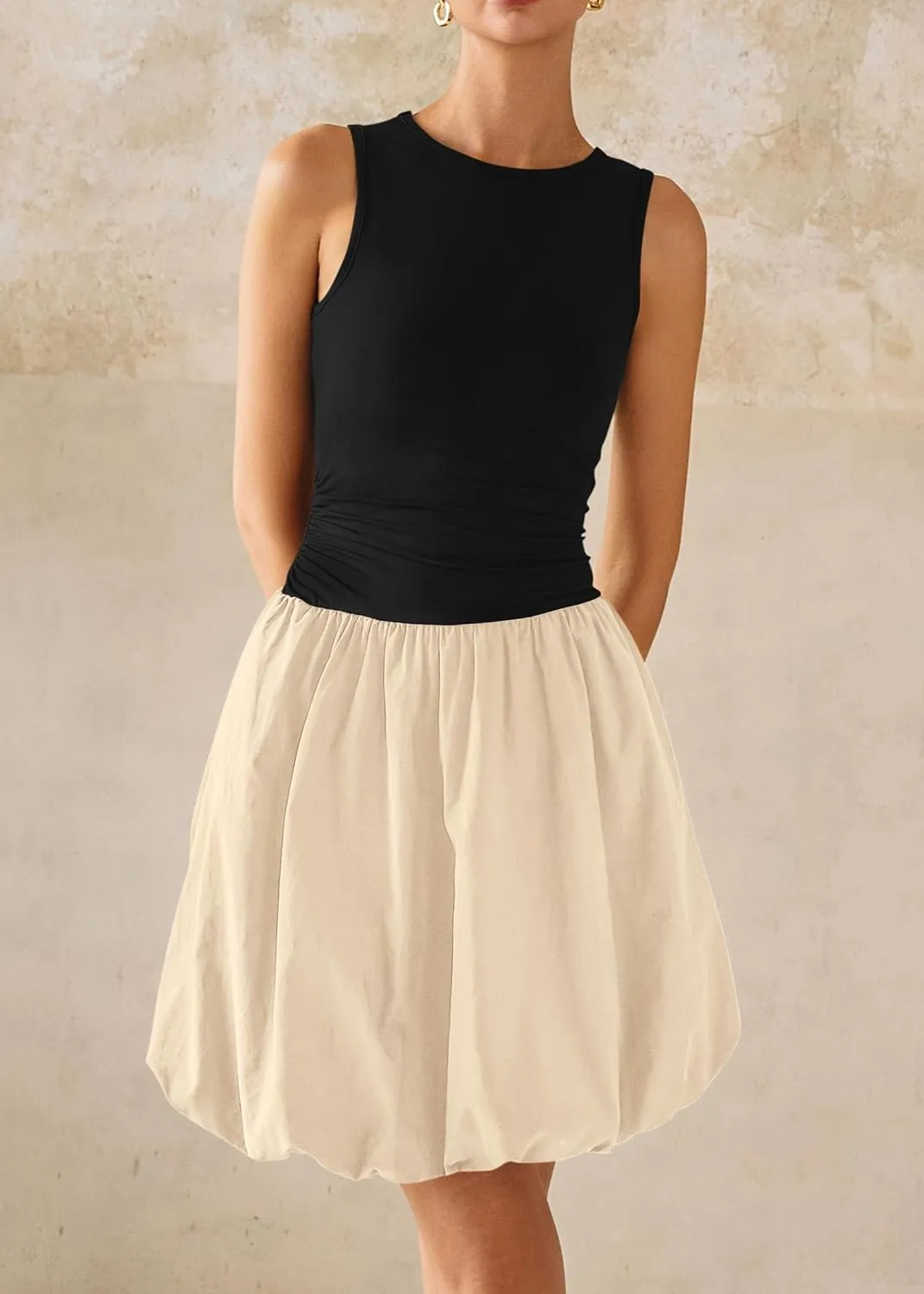 KIRUNDO Summer Bubble Dress for Women 2025 Casual Mini Spring Bodycon Cocktail Dresses Sleeveless Drop Waist Sundress Beach