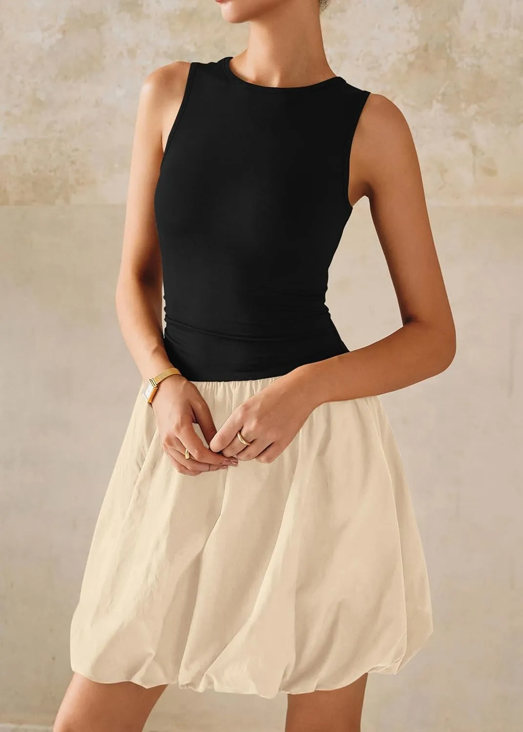 KIRUNDO Summer Bubble Dress for Women 2025 Casual Mini Spring Bodycon Cocktail Dresses Sleeveless Drop Waist Sundress Beach