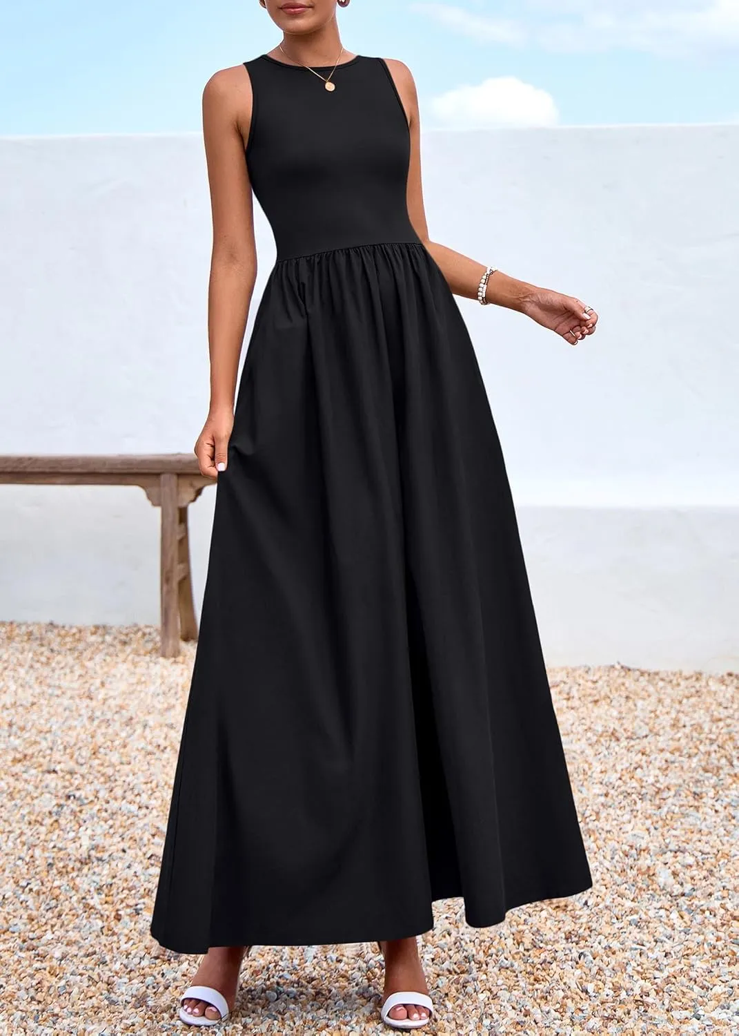 KIRUNDO Summer Dresses for Women 2025 Sleeveless Midi Maxi Dress Tank Patchwork Knit A Line Semi Formal Flowy Long Sundress