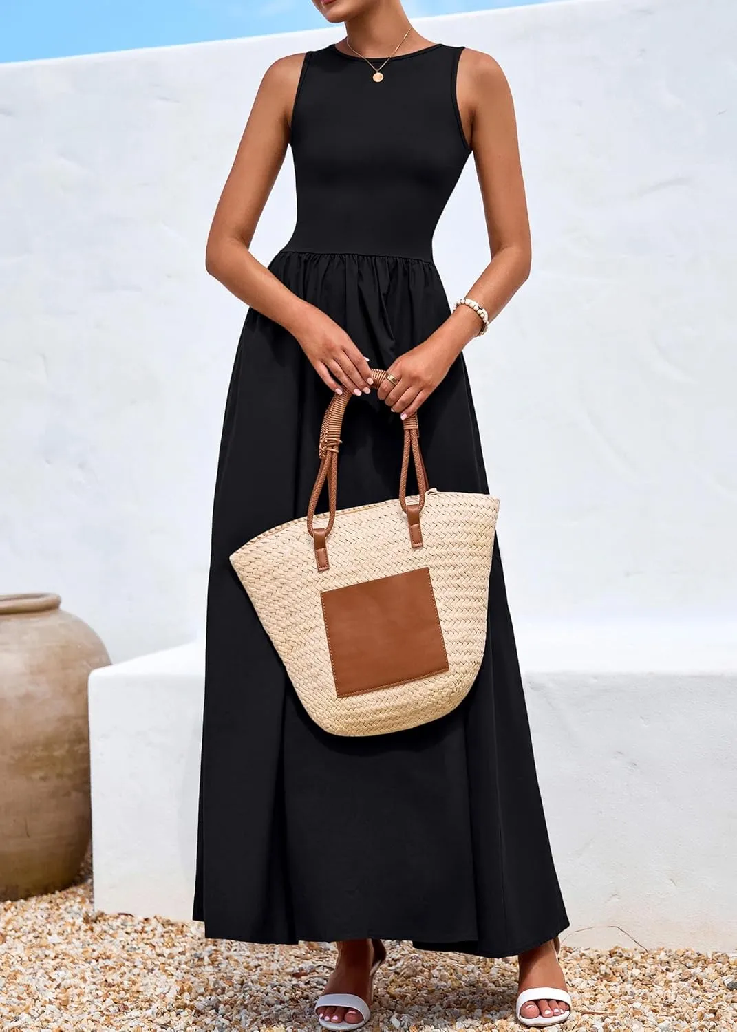 KIRUNDO Summer Dresses for Women 2025 Sleeveless Midi Maxi Dress Tank Patchwork Knit A Line Semi Formal Flowy Long Sundress