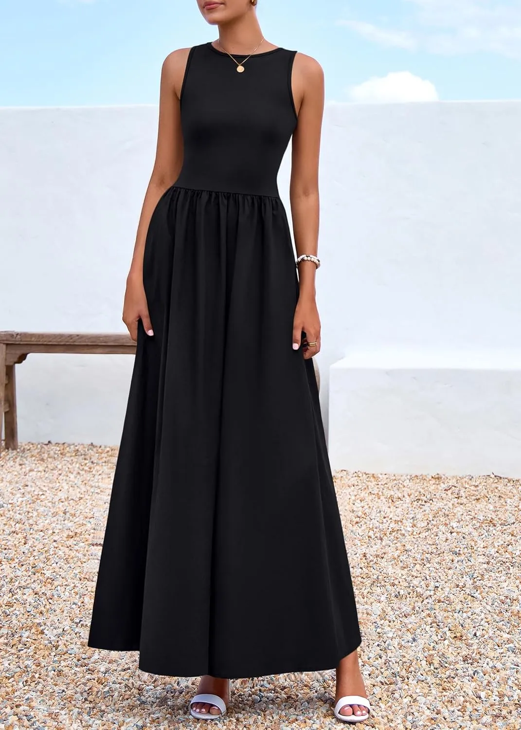 KIRUNDO Summer Dresses for Women 2025 Sleeveless Midi Maxi Dress Tank Patchwork Knit A Line Semi Formal Flowy Long Sundress