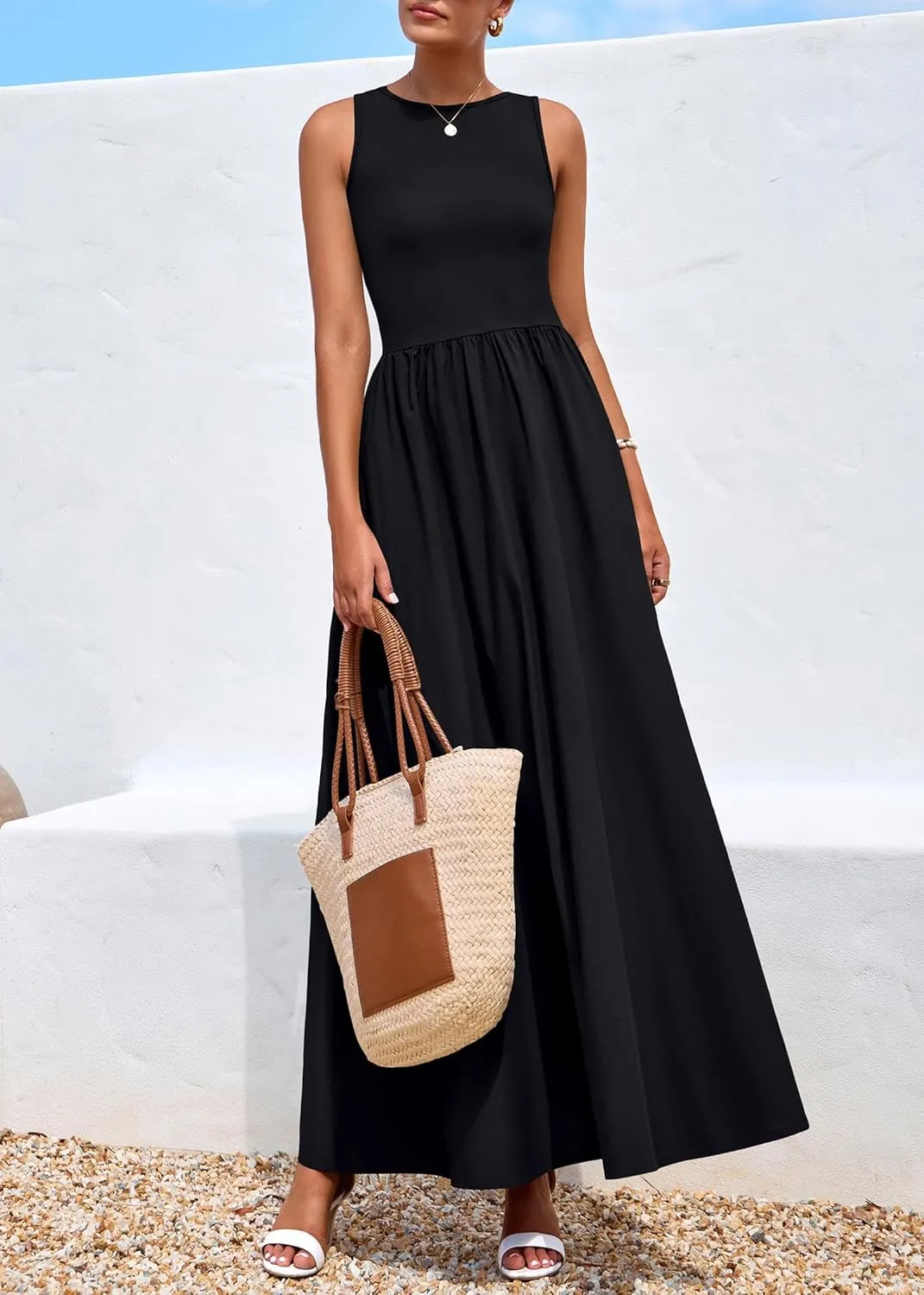 KIRUNDO Summer Dresses for Women 2025 Sleeveless Midi Maxi Dress Tank Patchwork Knit A Line Semi Formal Flowy Long Sundress