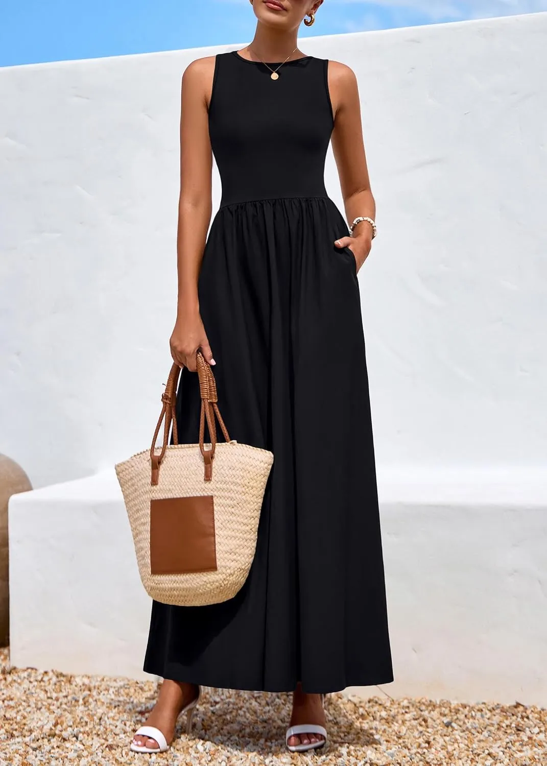 KIRUNDO Summer Dresses for Women 2025 Sleeveless Midi Maxi Dress Tank Patchwork Knit A Line Semi Formal Flowy Long Sundress