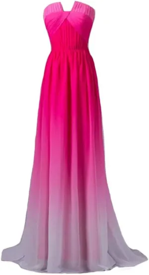 Kivary Sweetheart Ruched A Line Chiffon Sweep Train Gradient Prom Evening Dresses