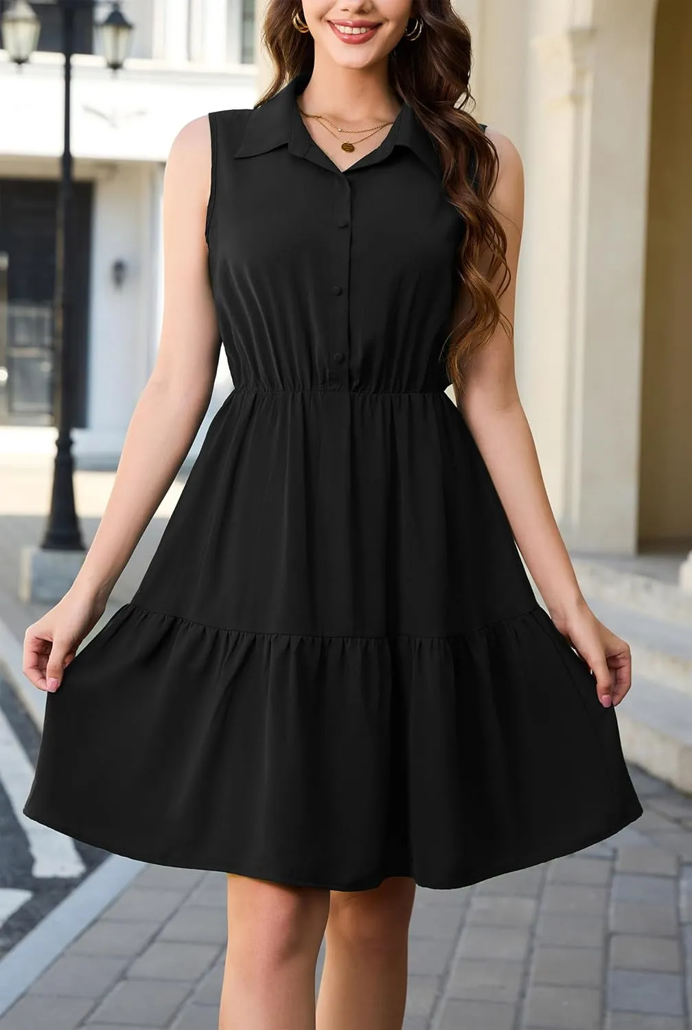 Kormei Women's Casual Summer Sleeveless V Neck Button Short Dress Boho Floral A line Shirts Sundress