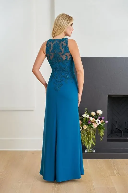 Lace Applique Mother of The Bride Dresses for Wedding Women's Long Chiffon Beaded Formal Evening Gown with Slit