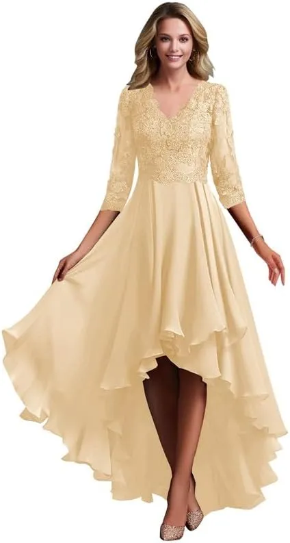 Lace Appliques Mother of The Bride Dresses for Wedding Tea Length Chiffon Formal Evening Dresses