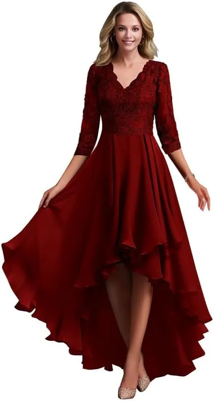 Lace Appliques Mother of The Bride Dresses for Wedding Tea Length Chiffon Formal Evening Dresses