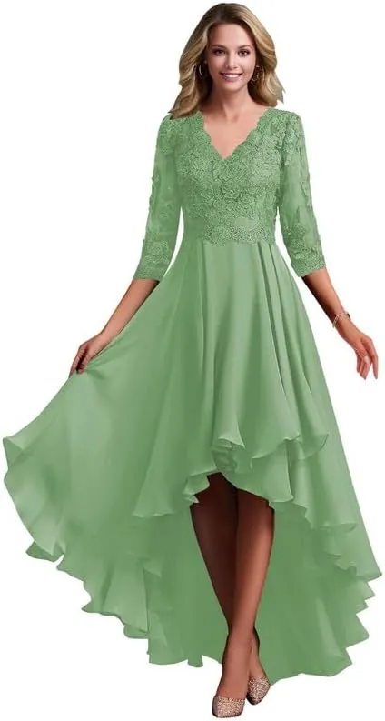 Lace Appliques Mother of The Bride Dresses for Wedding Tea Length Chiffon Formal Evening Dresses