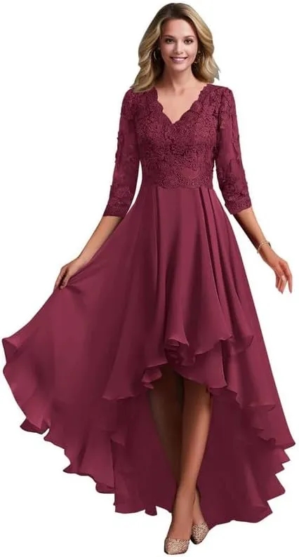 Lace Appliques Mother of The Bride Dresses for Wedding Tea Length Chiffon Formal Evening Dresses