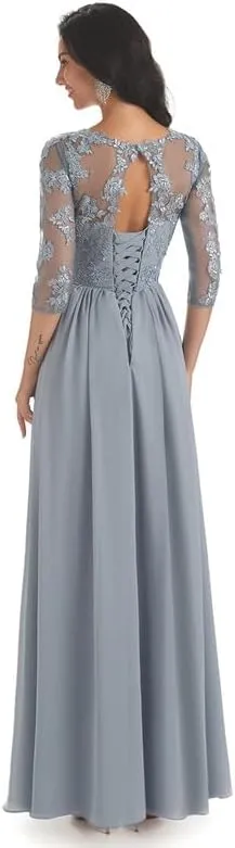 Lace Appliques Mother of The Bride Dresses for Wedding Tea Length Chiffon Formal Evening Dresses