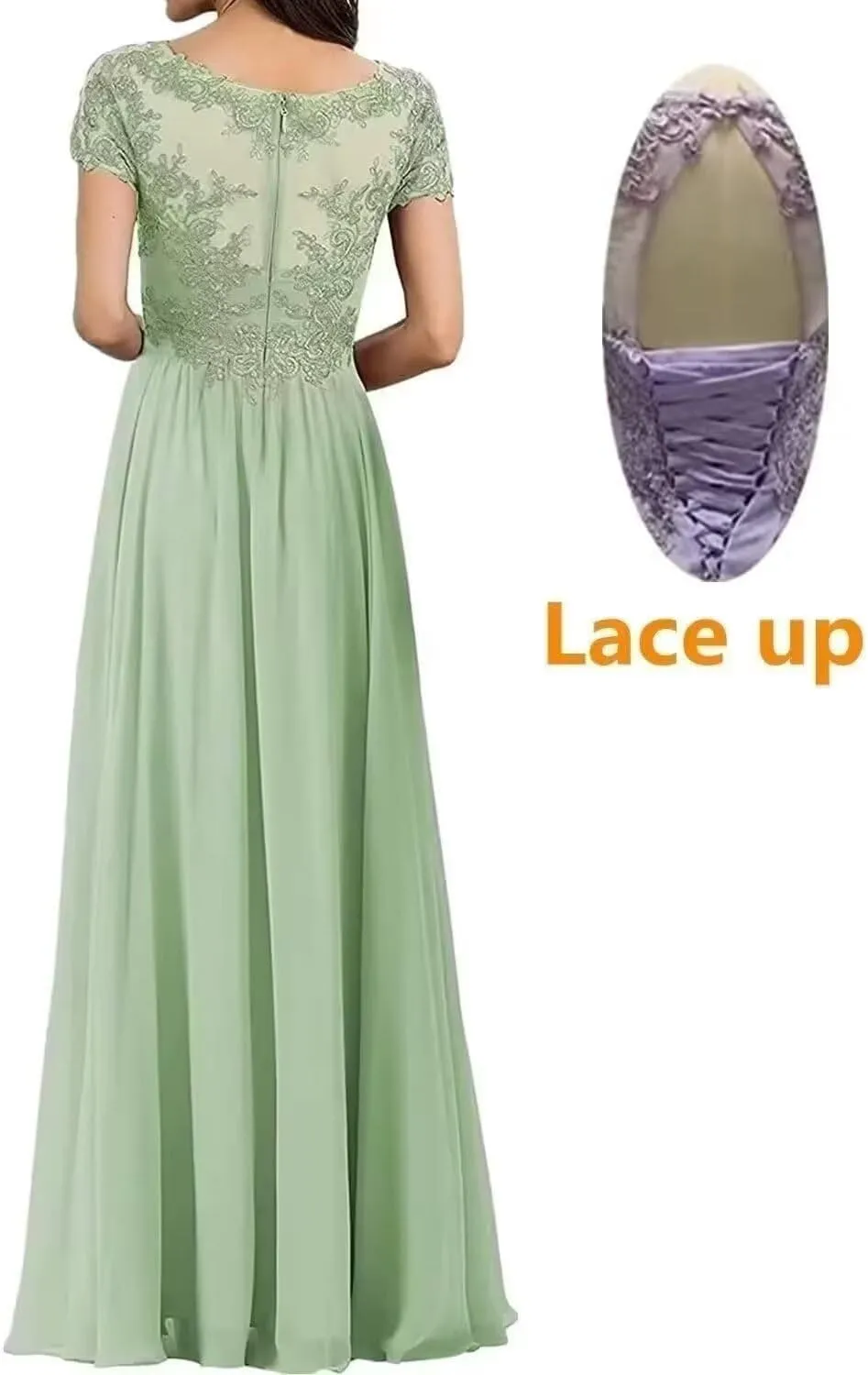 Lace Appliques Mother of The Bride Dresses Long Ruffles Chiffon Evening Dresses with Sleeves