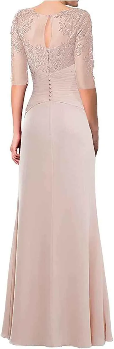 Lace Appliques Mother of The Bride Dresses with Sleeves Chiffon Formal Dress for Women Ruffles Evening Gown