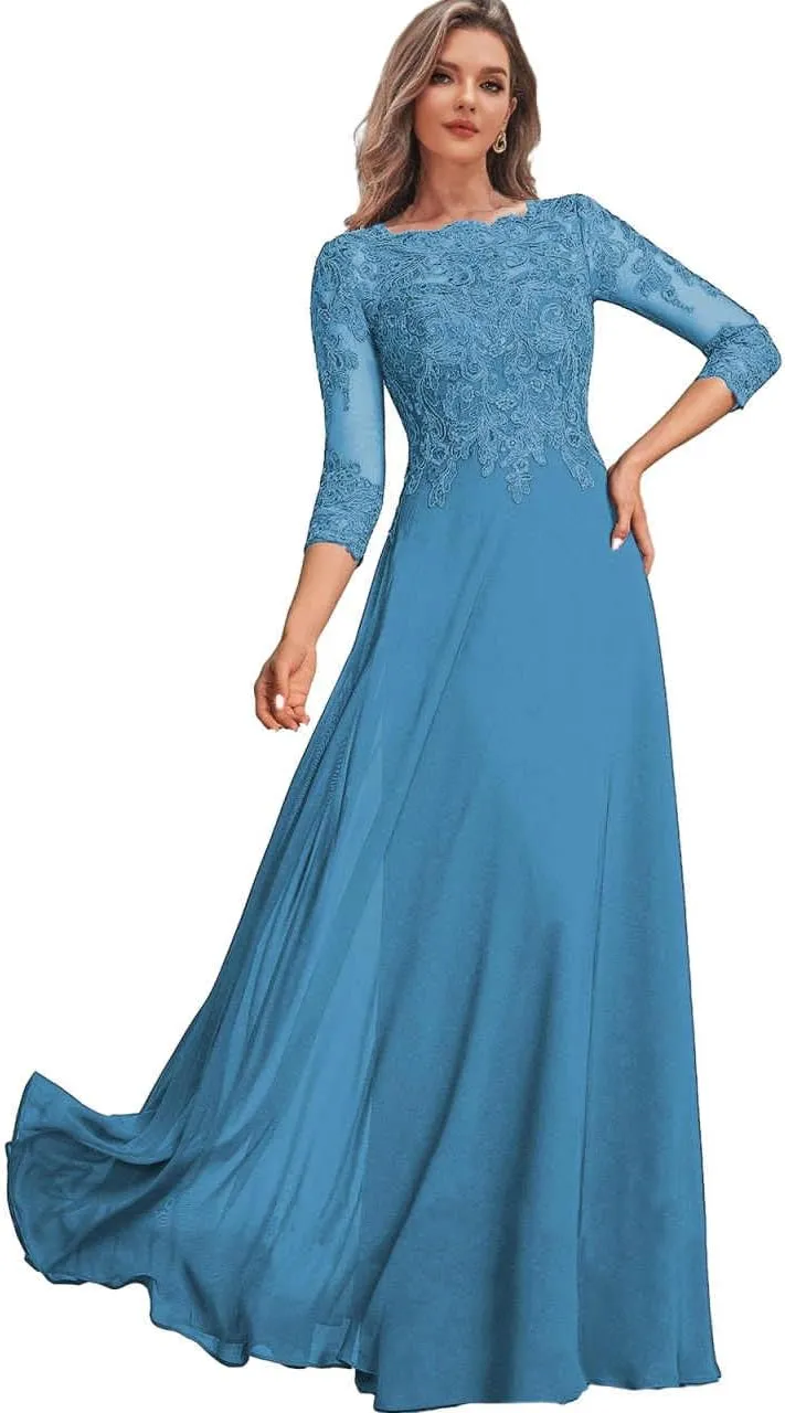 Lace Appliques Mother of The Bride Dresses with Sleeves Corset Long Formal Dress for Women