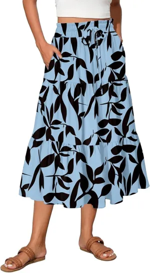 Ladies Skirts High Waist Flowy A-Line Maxi Skirt Long Bohemian Skirt Summer