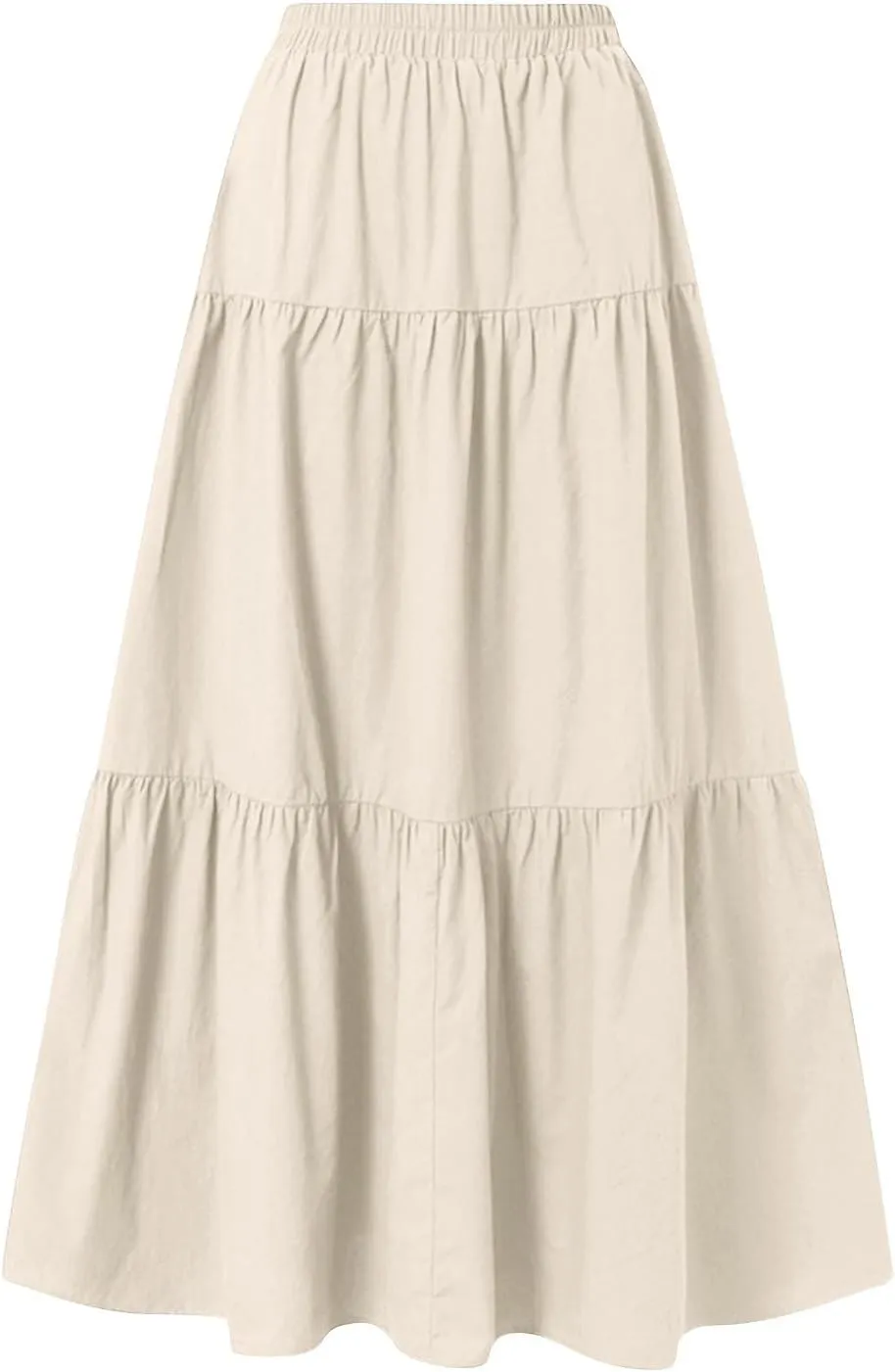 Linen Maxi Skirts for Women 2025 Summer Bow Elastic Waist A Line Tiered Boho Skirt Vacation Beach Long Pleated Skirt