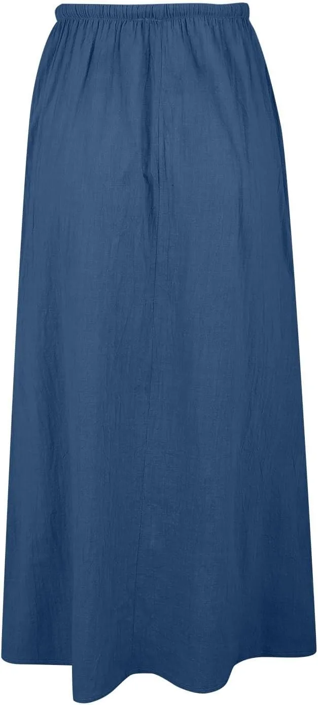 Linen Maxi Skirts for Women Trendy Casual Summer Drawstring Long A Line Skirt Comfy Flowy Boho Beach Vacation Skirt