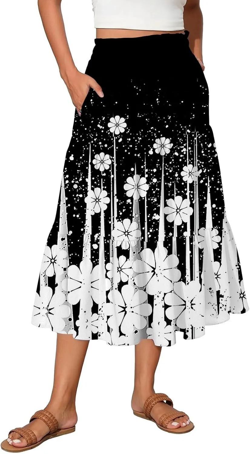 Long Maxi Skirt for Women High Waist Boho Flowy A-Line Maxi Skirt for Summer