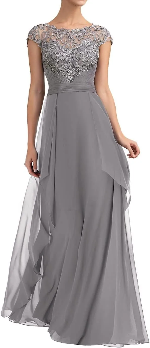 Long Mother of The Bride Dresses for Wedding Ruffle Chiffon Lace Applique Formal Evening Gown for Women MK45
