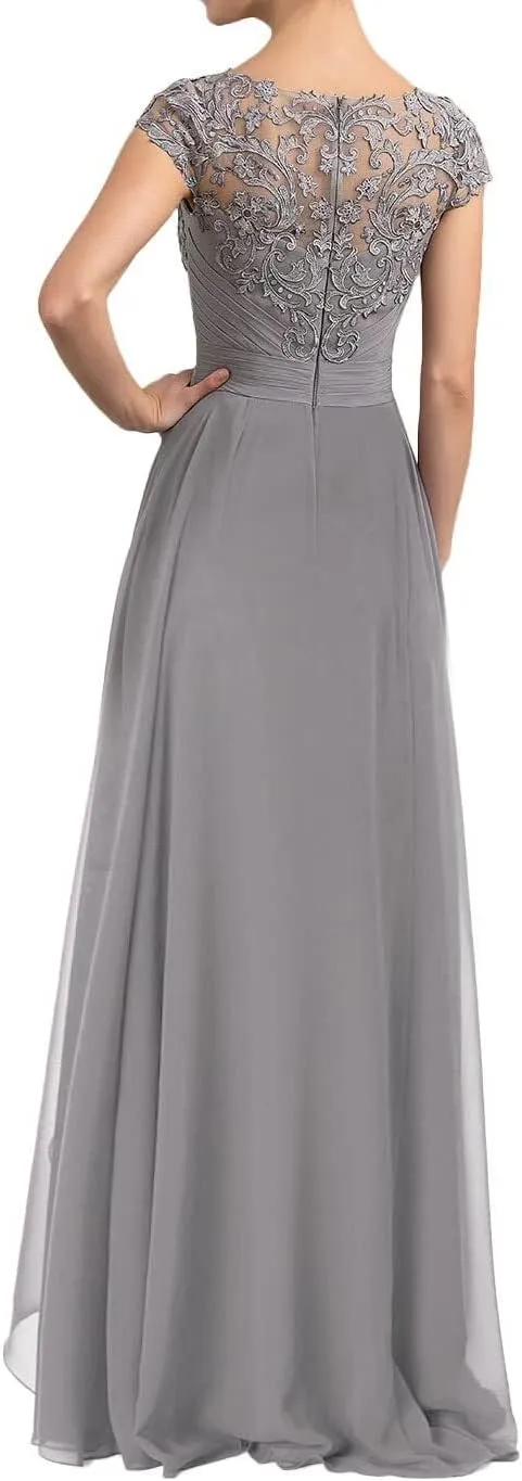 Long Mother of The Bride Dresses for Wedding Ruffle Chiffon Lace Applique Formal Evening Gown for Women MK45