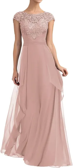 Long Mother of The Bride Dresses for Wedding Ruffle Chiffon Lace Applique Formal Evening Gown for Women MK45