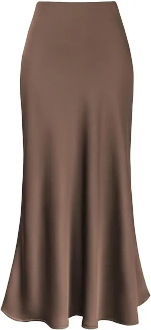 Long Satin Skirts for Women Silk Skirts Silky Elastic High Waist Flared Casual A Line Midi Skirt Cocktail Party Maxi Skirts