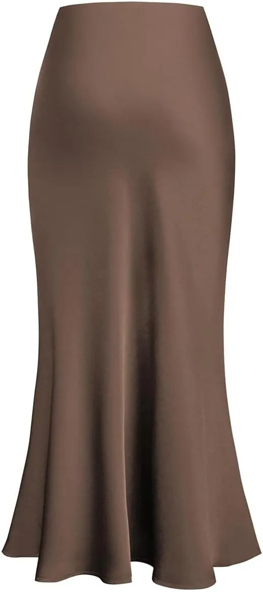 Long Satin Skirts for Women Silk Skirts Silky Elastic High Waist Flared Casual A Line Midi Skirt Cocktail Party Maxi Skirts