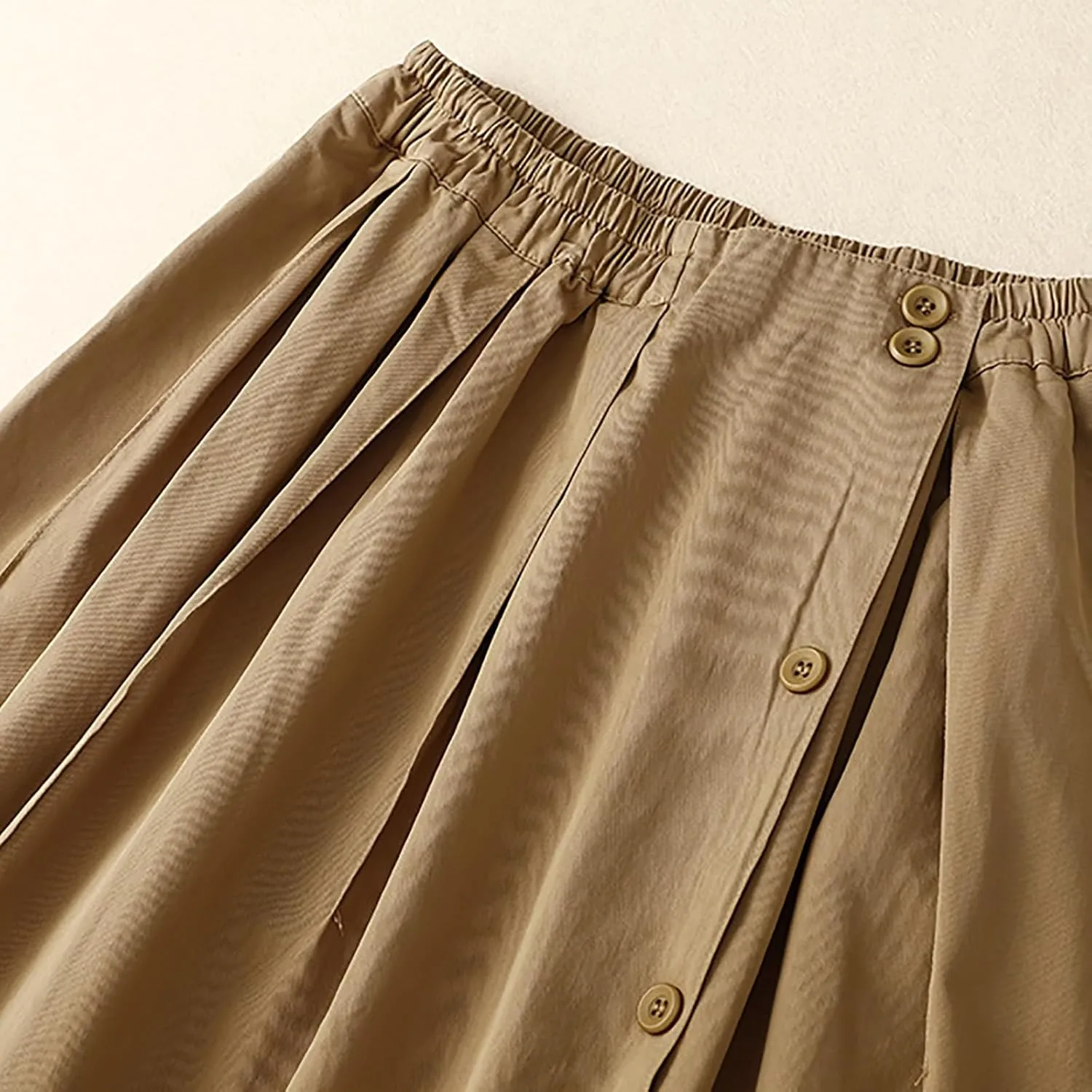 Long Skirts for Women 2024 Elastic Waist Buttons Solid Skirt Summer Causal Ruffle Pleated A-Line Flared Maxi Skirts