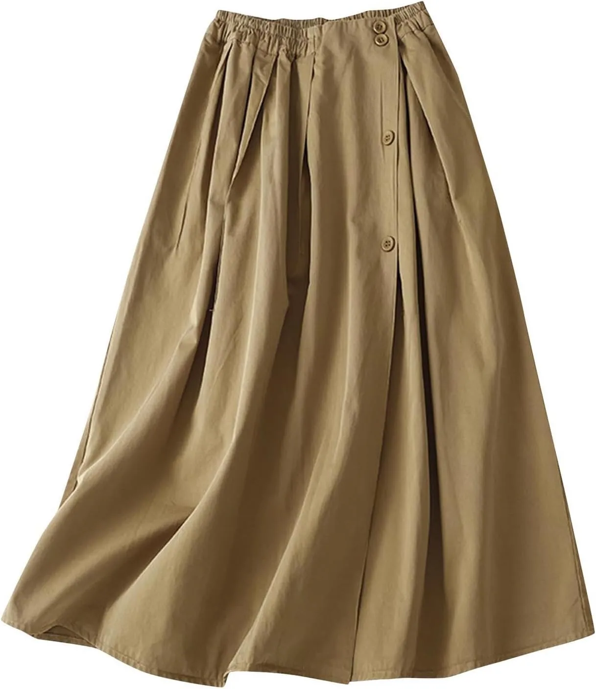 Long Skirts for Women 2024 Elastic Waist Buttons Solid Skirt Summer Causal Ruffle Pleated A-Line Flared Maxi Skirts