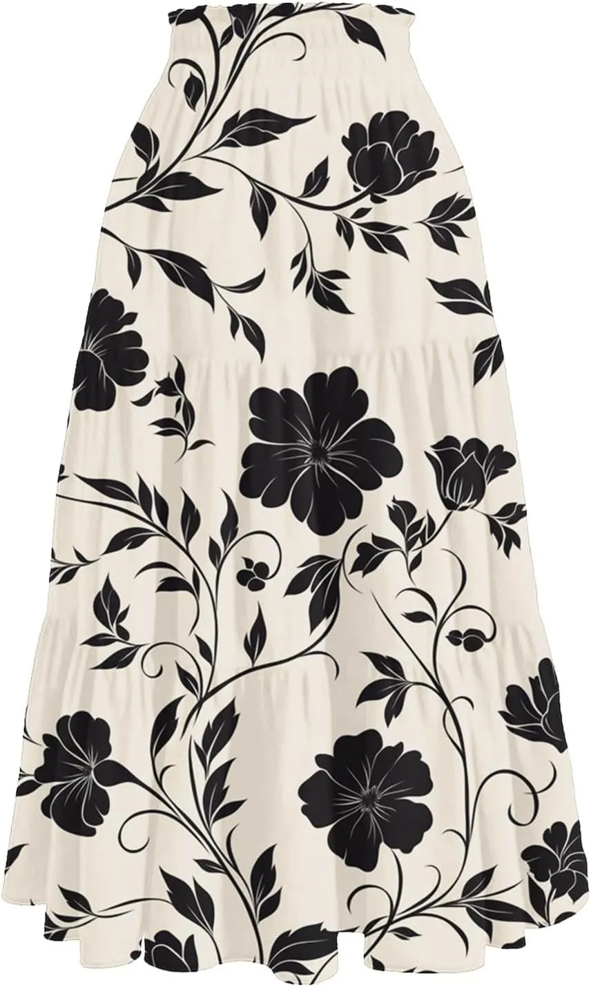 Long Skirts for Women Summer 2025 Boho Flowy High Waist A-Line Maxi Skirt