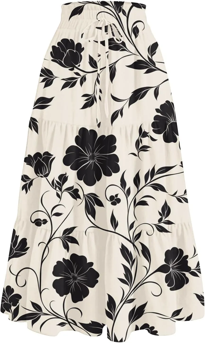 Long Skirts for Women Summer 2025 Boho Flowy High Waist A-Line Maxi Skirt