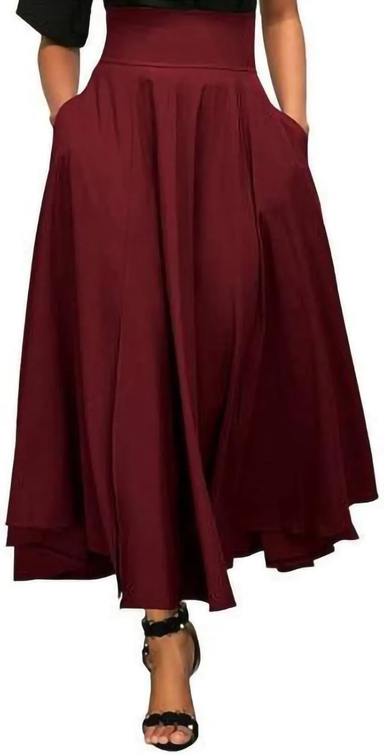 Long Skirts for Women Women's Midi Skirt Summer Pleated Flowy Elastic High Waisted Skirts with Pockets Women Skirt