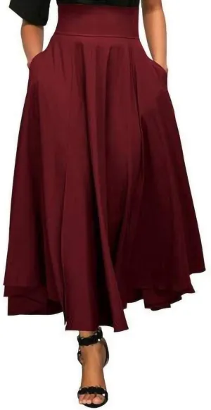 Long Skirts for Women Women's Midi Skirt Summer Pleated Flowy Elastic High Waisted Skirts with Pockets Women Skirt