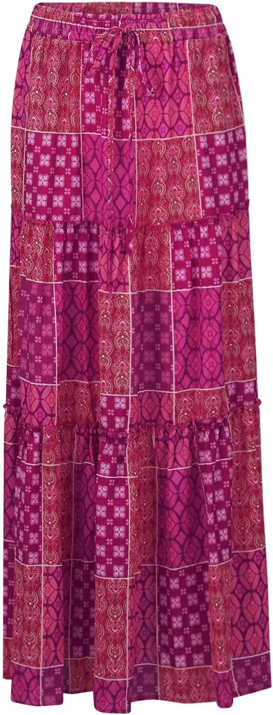 Long Skirts,Trendy Flowy Skirts for Women 2025 Elastic High Waisted Pleated Womens Boho Maxi Skirt with Pockets