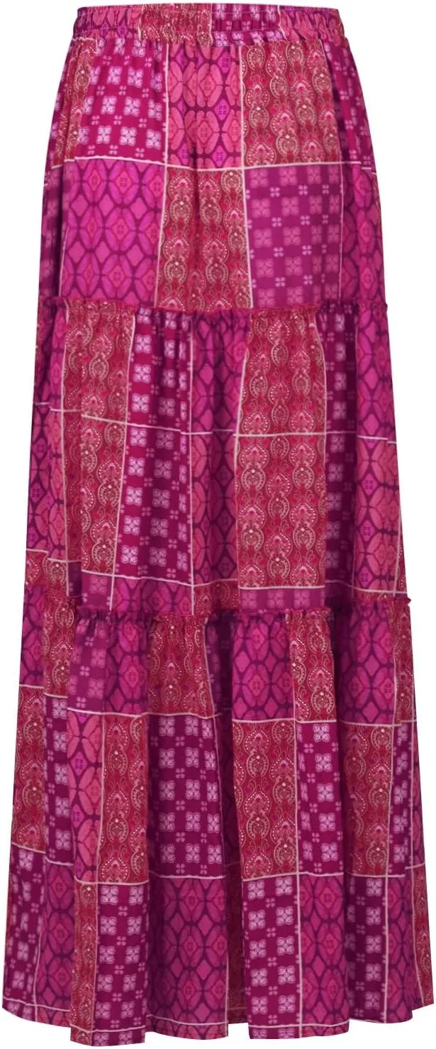 Long Skirts,Trendy Flowy Skirts for Women 2025 Elastic High Waisted Pleated Womens Boho Maxi Skirt with Pockets