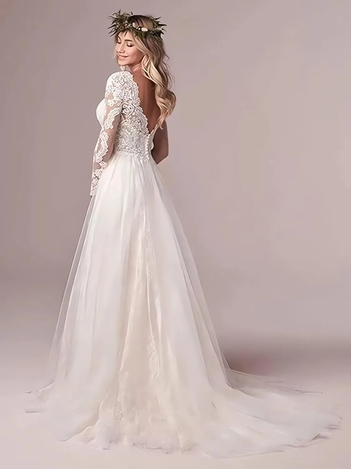 Long Sleeves Wedding Dresses for Bride 2025 Boho Beach A-Line Appliques Lace Bridal Ball Gowns with Train