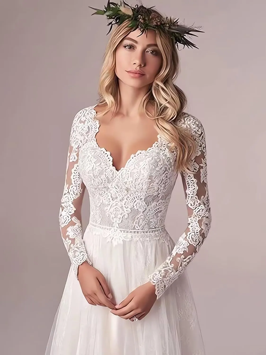 Long Sleeves Wedding Dresses for Bride 2025 Boho Beach A-Line Appliques Lace Bridal Ball Gowns with Train