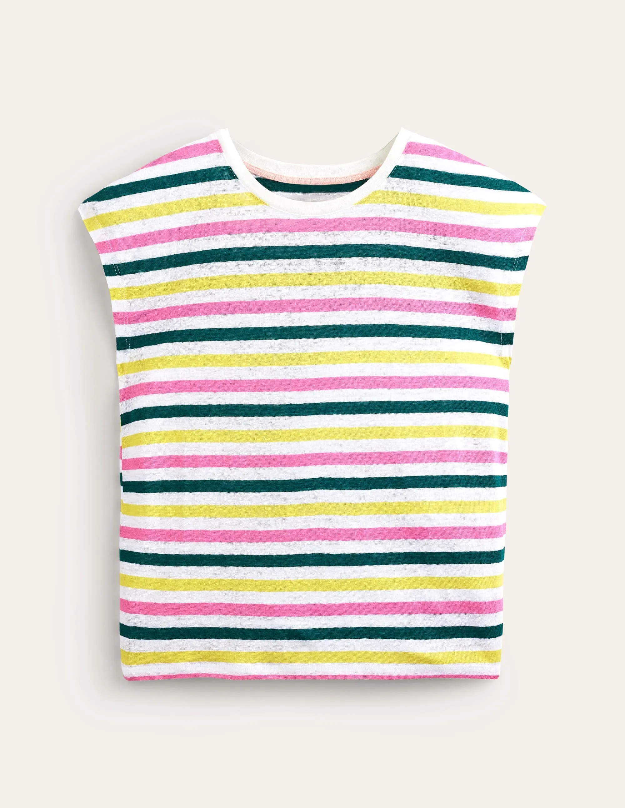 Louisa Crew Neck Linen T-shirt-Multi Stripe