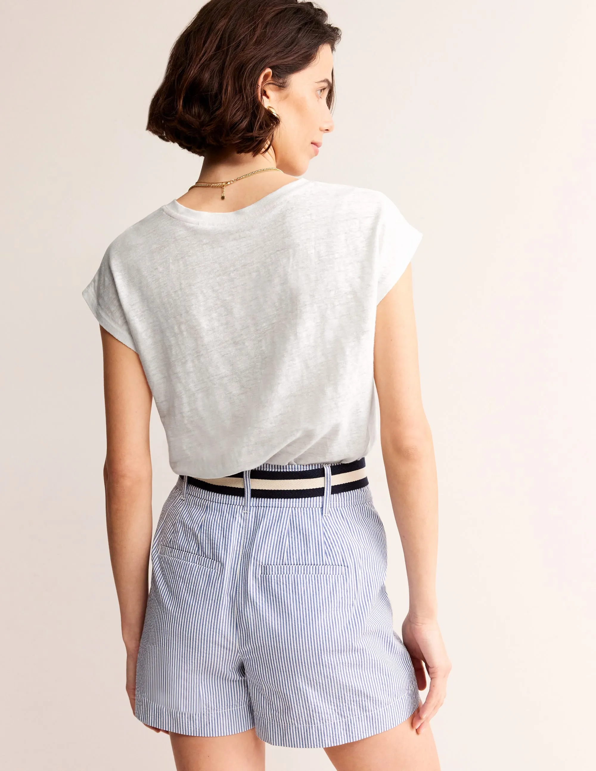 Louisa Crew Neck Linen T-shirt-White