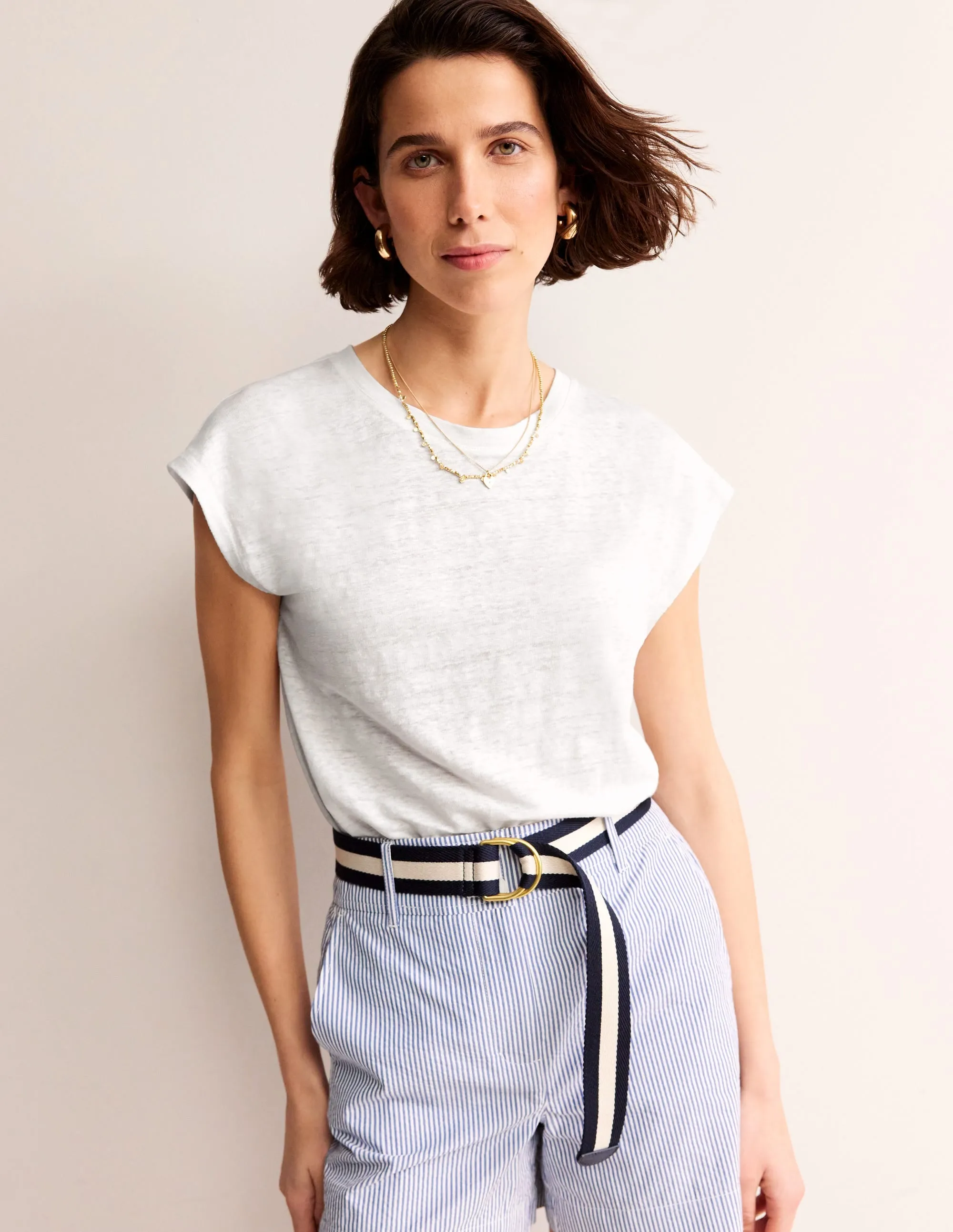 Louisa Crew Neck Linen T-shirt-White