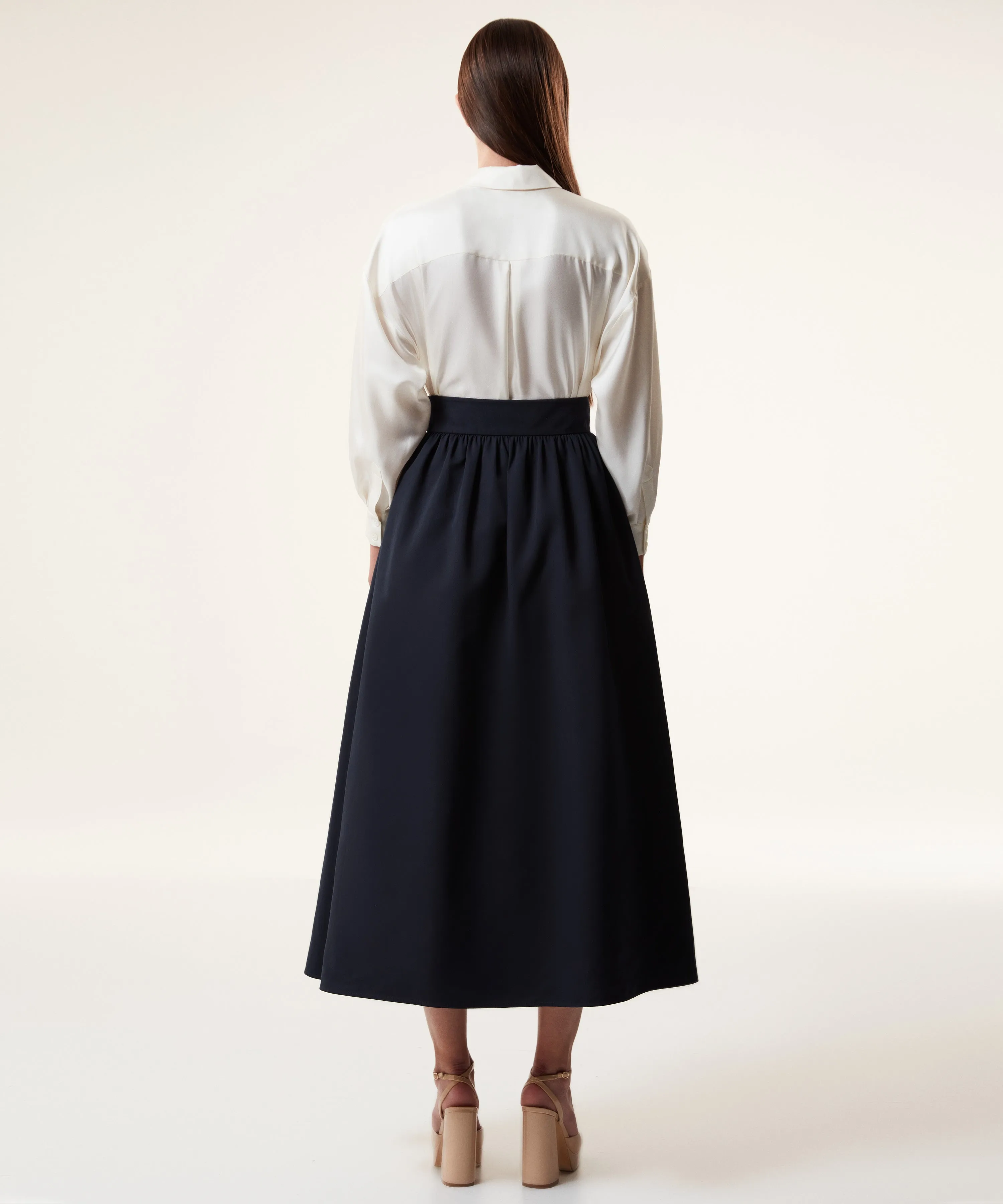 Machka Ornamental Buttons Midi Skirt Navy Blue